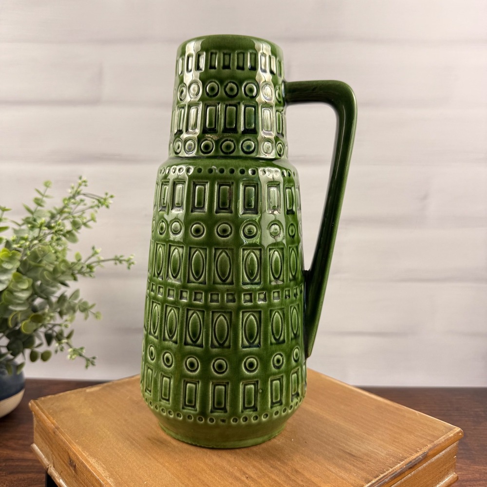 Scheurich Inca 416-26 West Germany Pottery Vase Green Mid Century Modern Inka